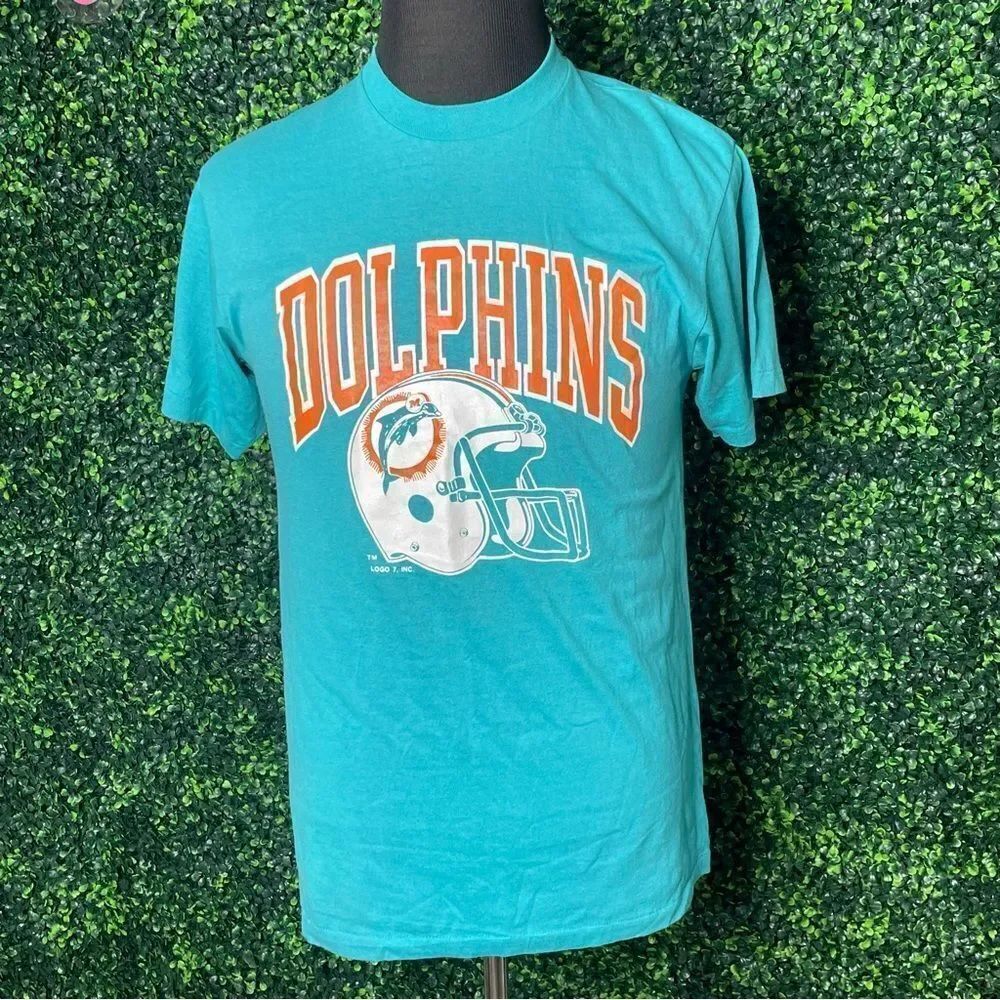 Vintage 80s Miami Dolphins GraphicLogo Helmet T-shirt Sz L